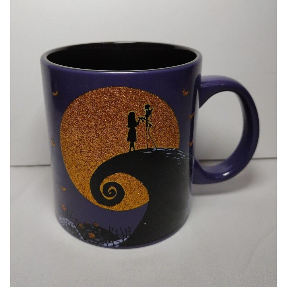 Disney's The Nightmare Before Christmas Ceramic Mug Orange Glitter Moon 20oz